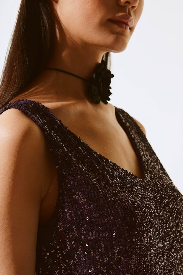 Sequined Sleeveless Fitted Top
