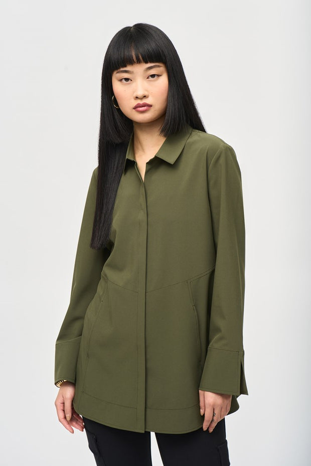 Woven Button-Down Blouse With Pockets