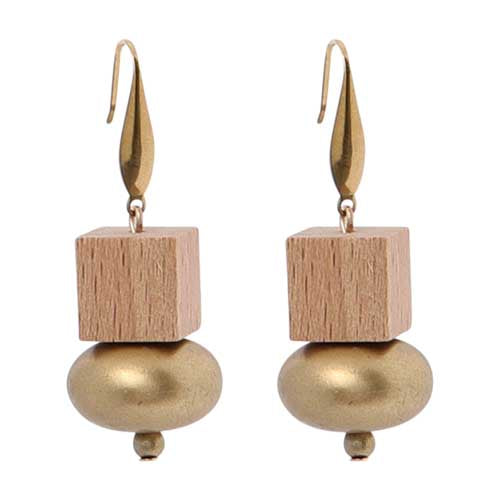 Wood and Gold Drop Earrings