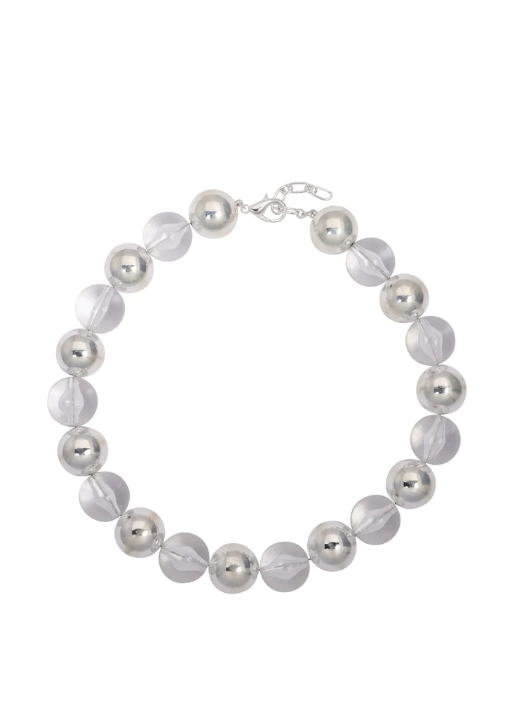 Large Clear Bead & Silver Necklace-Watch Us Women Oakville