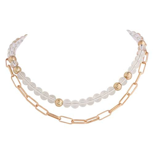 Clear Bead & Gold Chain Necklace