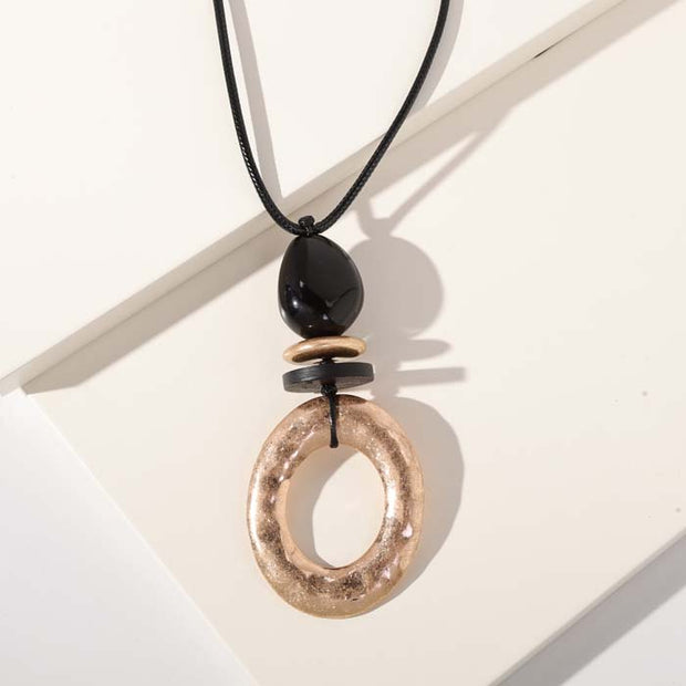 Hammered Oval Pendant Necklace