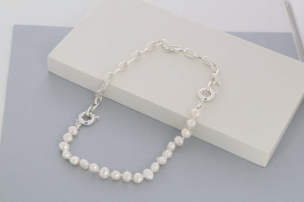 Oval Links & Fresh Water Pearls Necklace-Watch Us Women Oakville