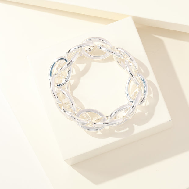 Strecth Large Silver Link Bracelet