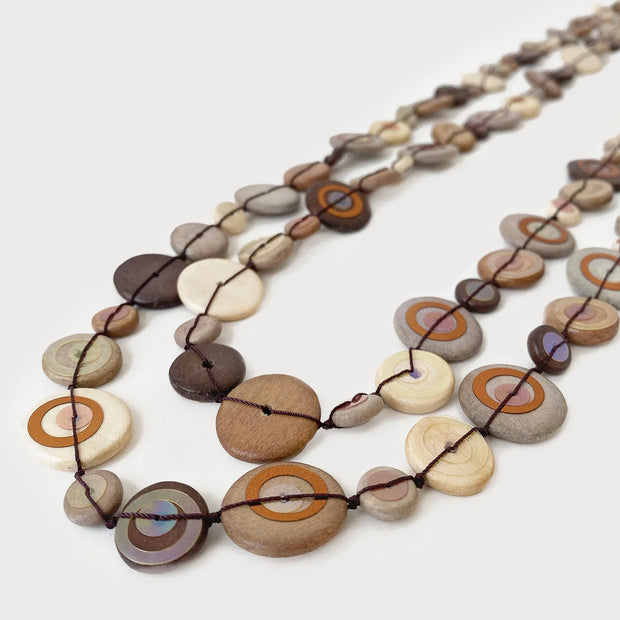 Long Wood Discs Necklace