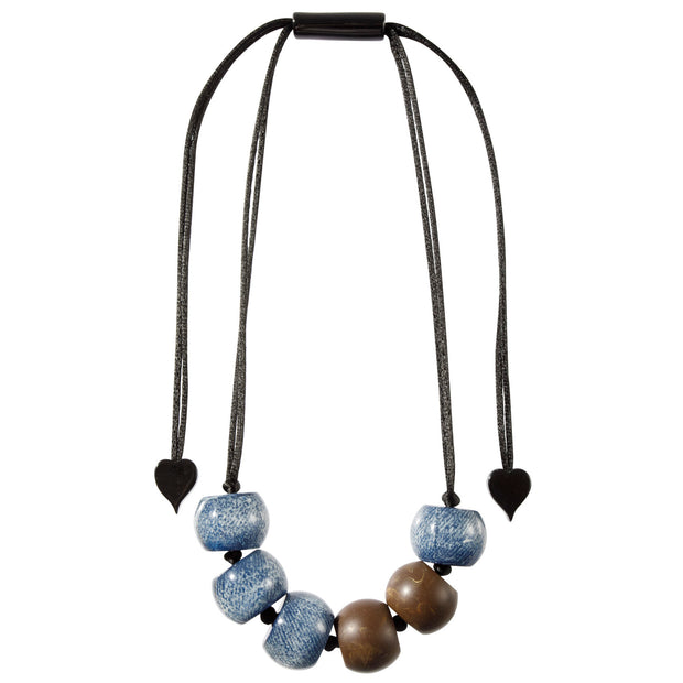 Denim & Brown Large Bead Necklace