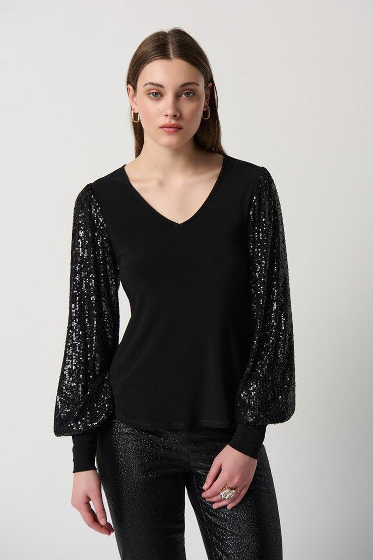 Silky Knit Sequins Puff Sleeve Top