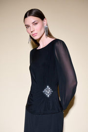 Silky Knit Top With Chiffon Sleeves And Ornament-Watch Us Women Oakville