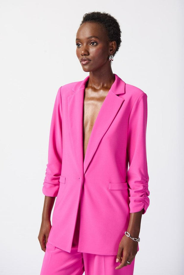 Silky Knit Blazer with Shirred Sleeves