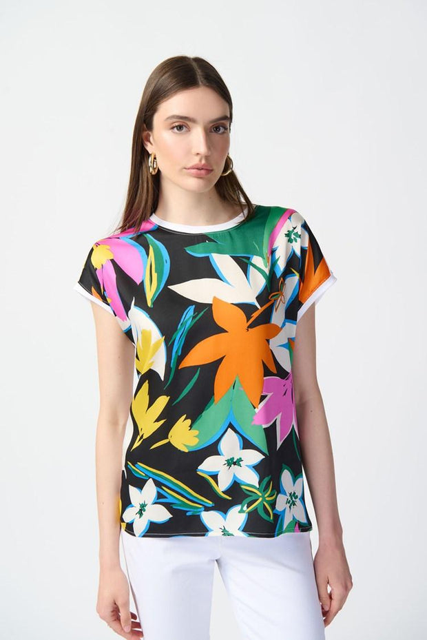 Floral Print Satin And Silky Knit Top-Watch Us Women Oakville