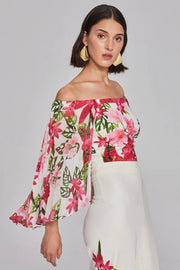 Floral Print Chiffon Off-the-Shoulder Top-Watch Us Women Oakville