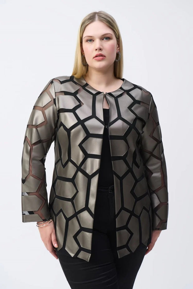 Laser-Cut Leatherette on Mesh Jacket