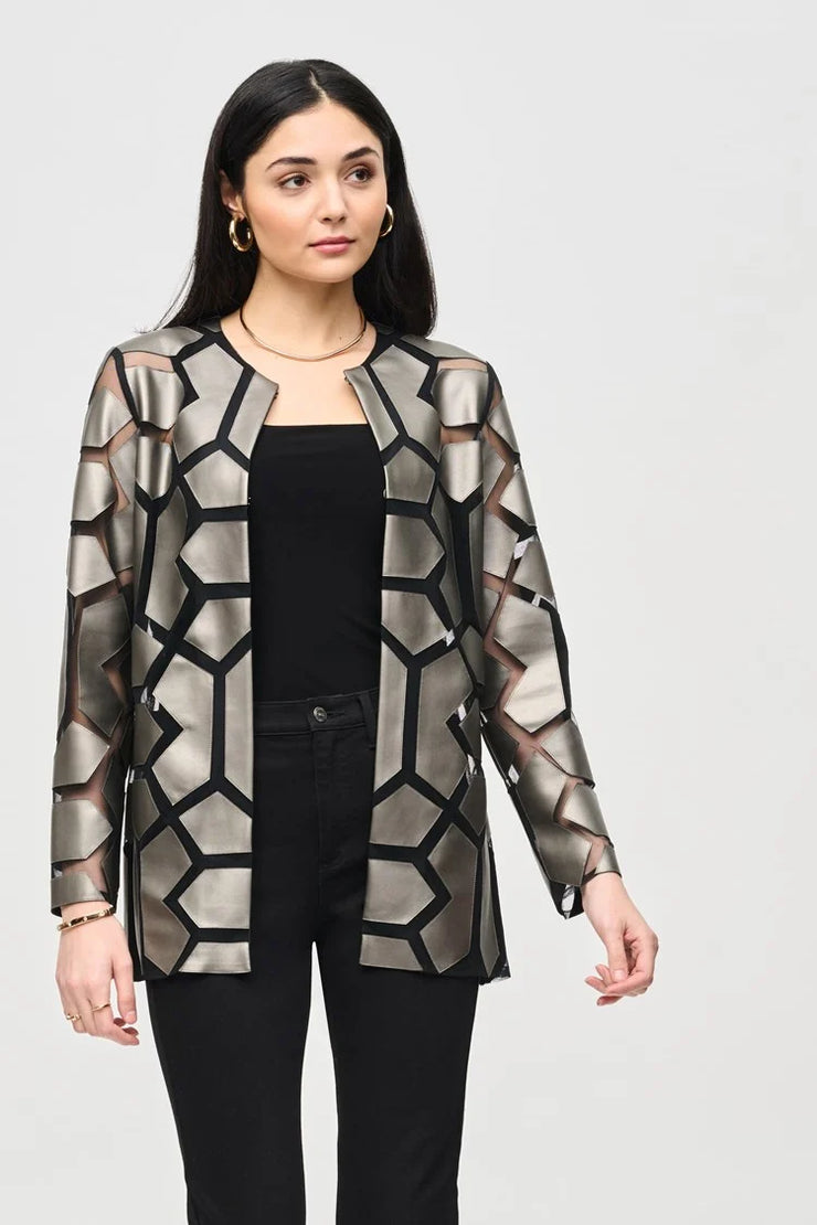 Laser-Cut Leatherette on Mesh Jacket