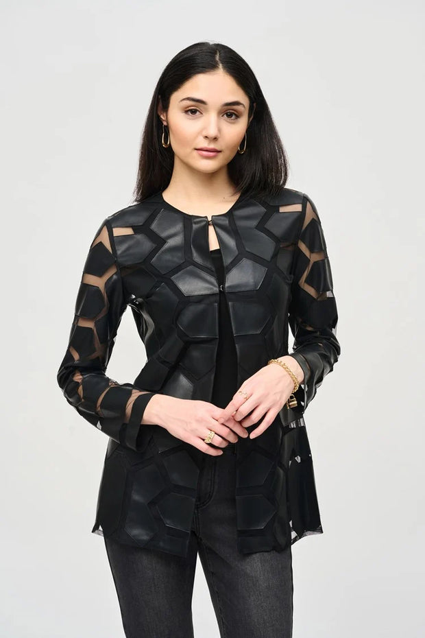 Laser-Cut Leatherette on Mesh Jacket