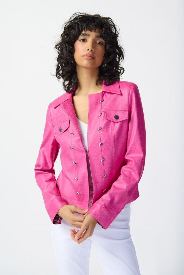Foiled Suede Jacket With Metal Trims-Watch Us Women Oakville
