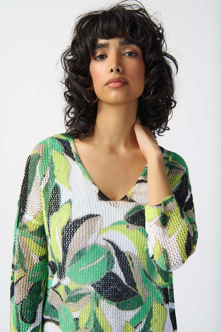 Tropical Print Open Stitch Sweater-Watch Us Women Oakville