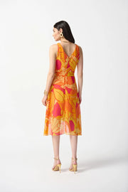 Chiffon Tropical Print Fit and Flare Dress