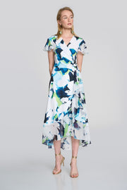 Silky Knit And Chiffon Floral Wrap Dress