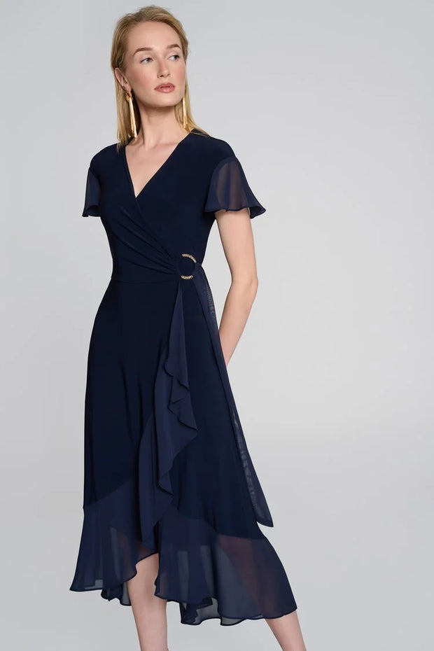 Silky Knit and Chiffon Flowy Wrap Dress-Watch Us Women Oakville