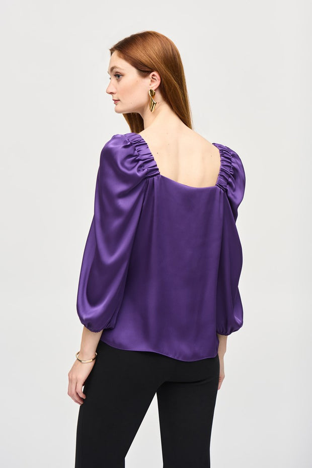 Satin Straight Top With Puff Sleeves