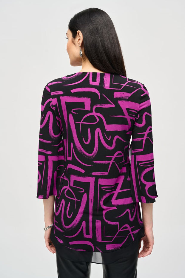 Silky Knit Abstract Print Flared Top