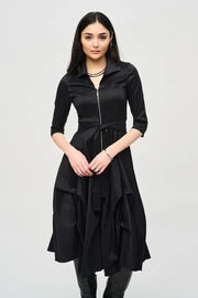 Stretch Taffeta Dress With Waist Sash