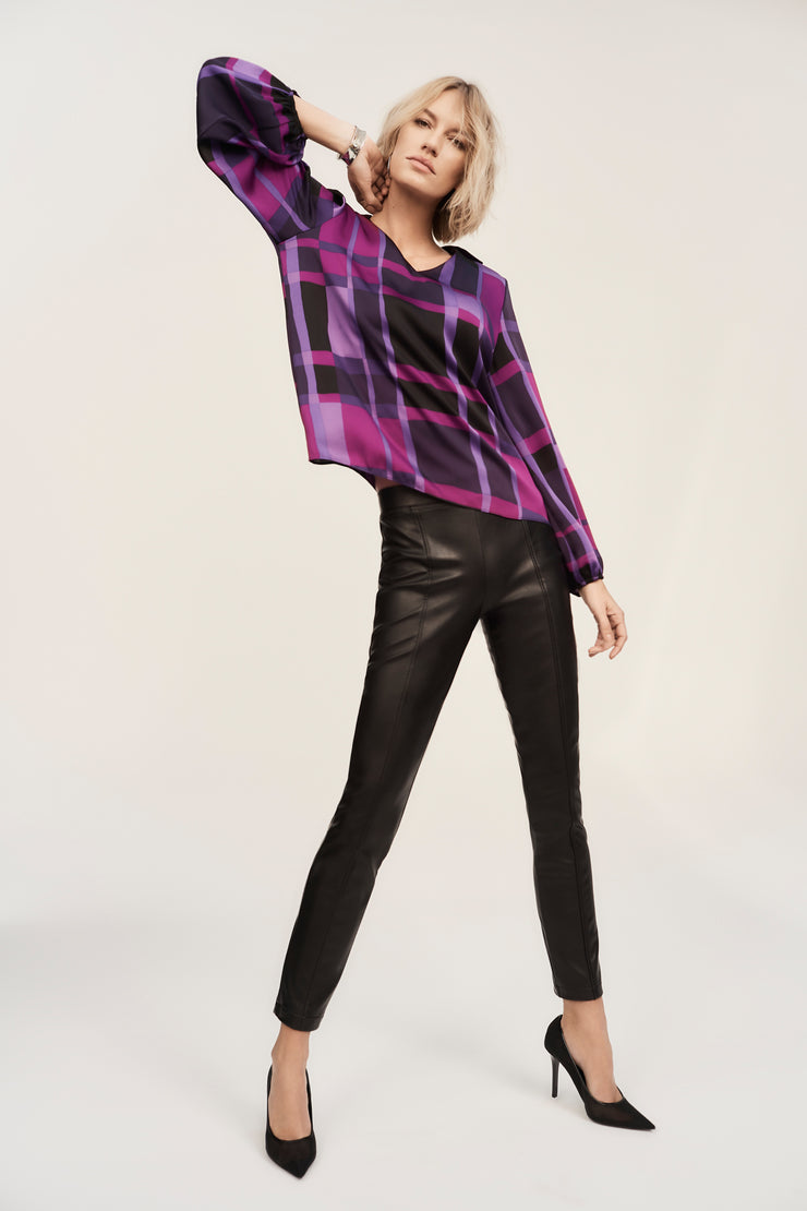 Satin Abstract Plaid Print Top