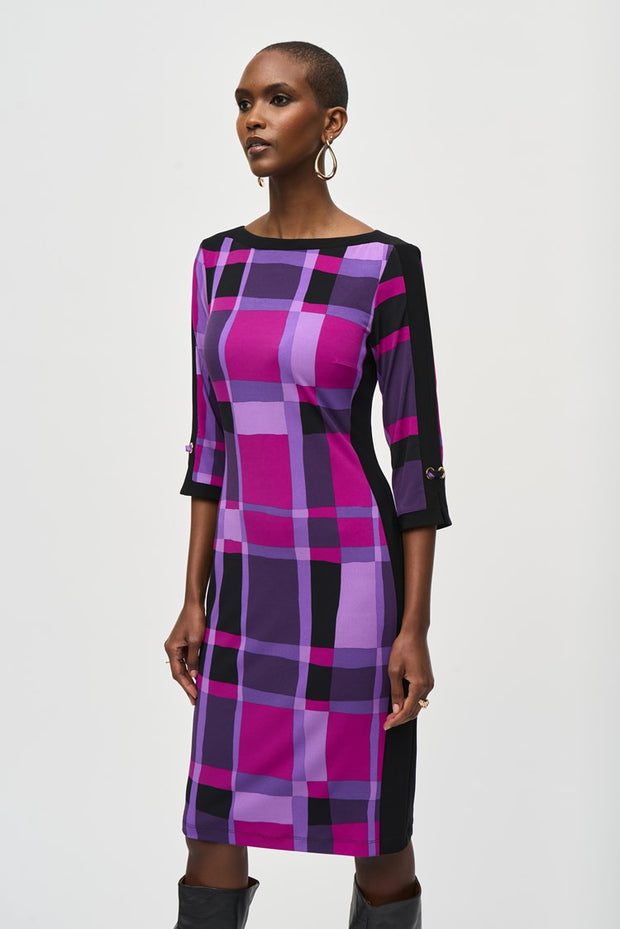 Silky Knit Plaid Print Sheath Dress