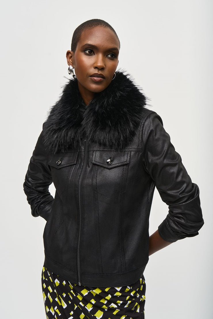 Faux Fur Collar Suede Jacket