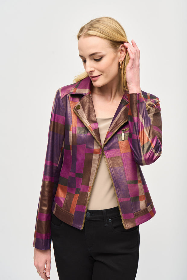 Foiled Print Faux Suede Jacket