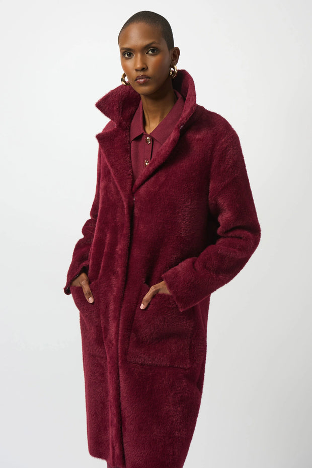 Feather Yarn and Faux Fur Sweater Coat