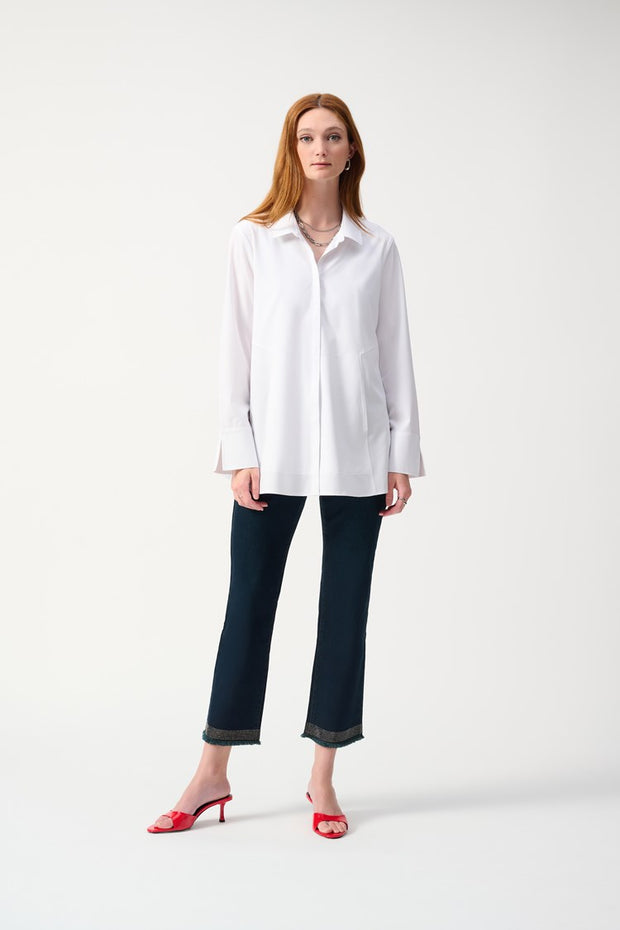 Woven Button-Down Blouse With Pockets