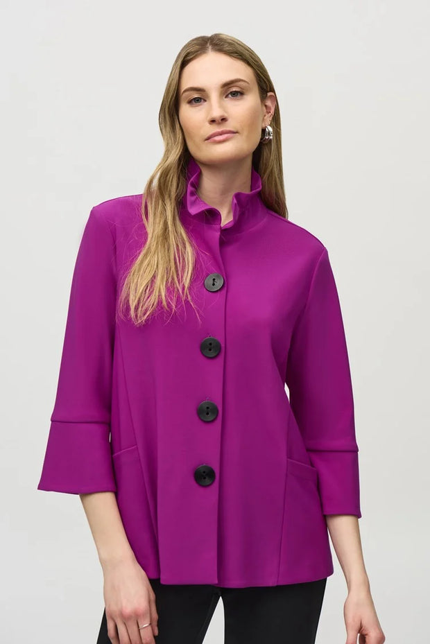 Silky Knit Shirred Collar Trapeze Jacket