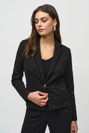 Sequin Bouclé Blazer with Chain Trim Detail