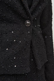 Sequin Bouclé Blazer with Chain Trim Detail