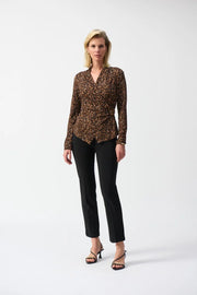 Silky Knit Animal Print Wrap Top