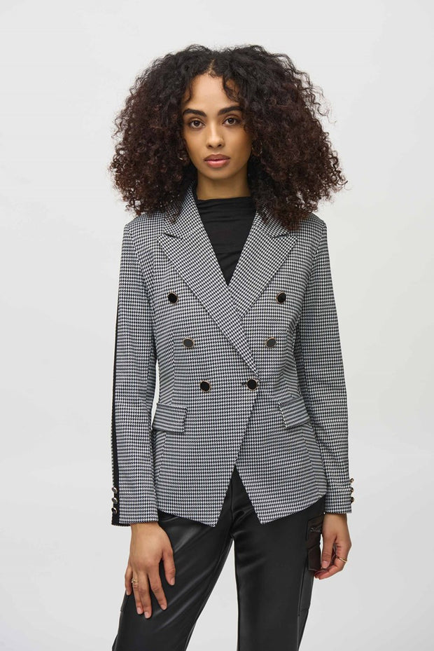 Houndstooth Jacquard Knit Fitted Blazer