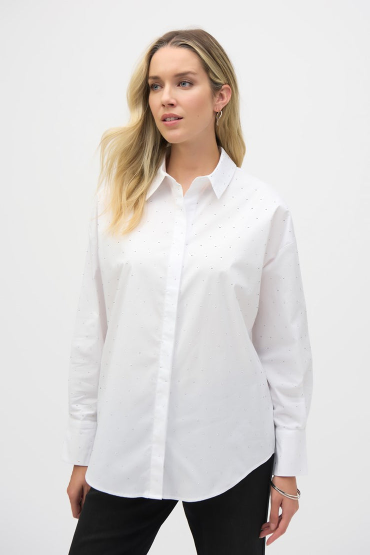 Stretch Cotton Blouse With Rhinestones