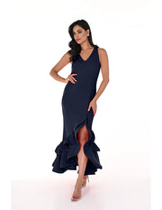 V-Neck Long Flounce Gown