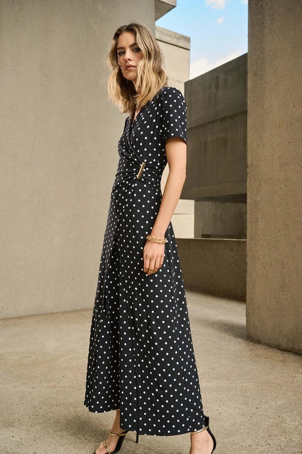 Silky Knit Dot Print Wrap Culotte Jumpsuit