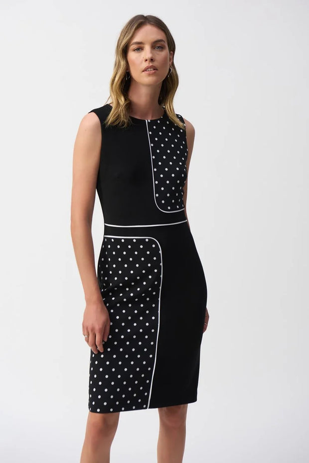 Silky Knit Dot Print Sleeveless Sheath Dress