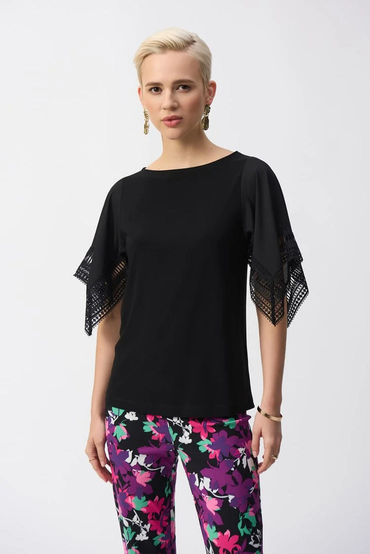 Silky Knit Straight Top With Lace