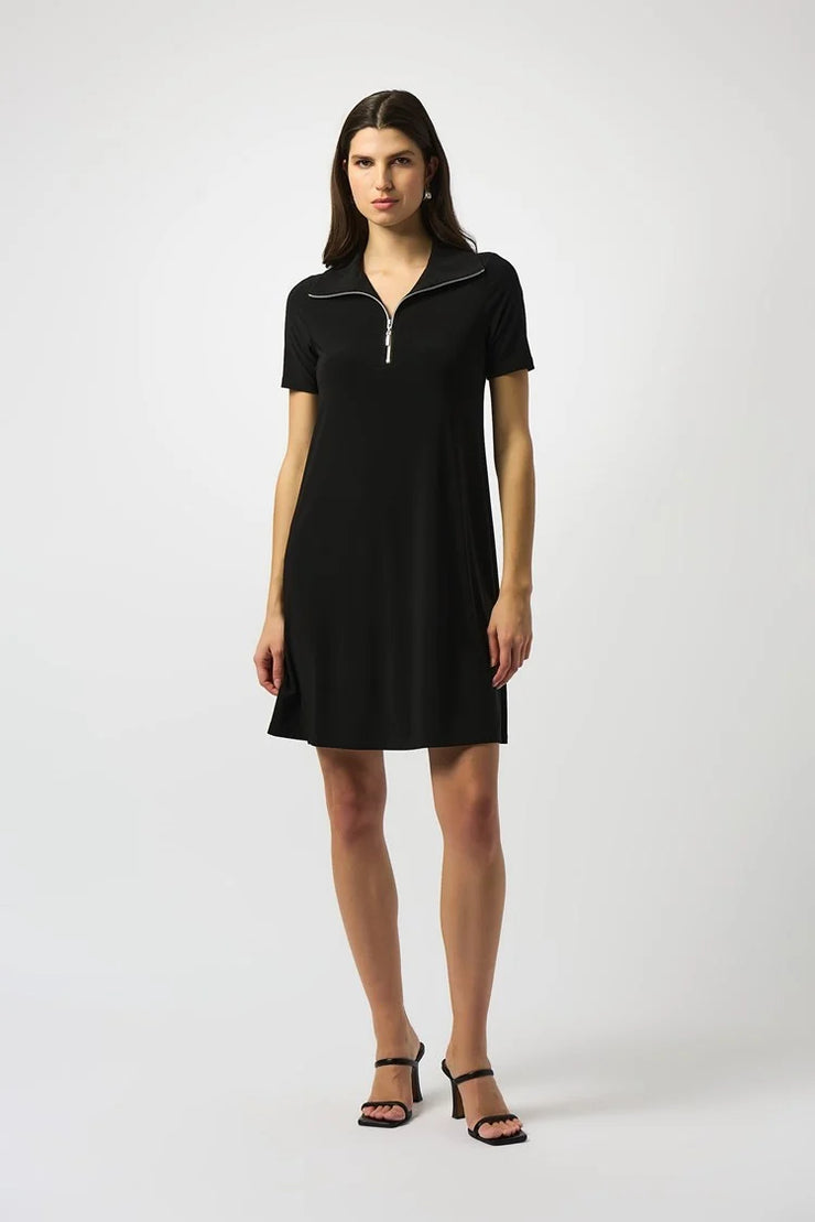 Silky Knit Zipped Collar Trapeze Dress