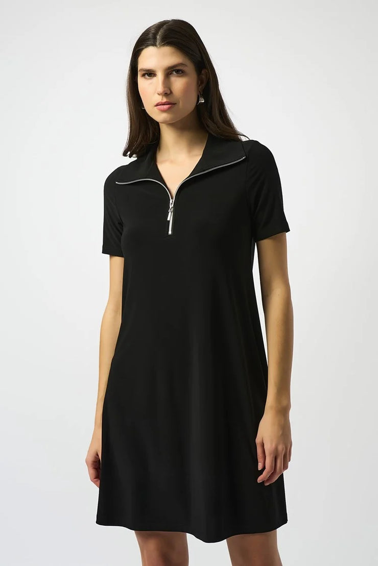 Silky Knit Zipped Collar Trapeze Dress