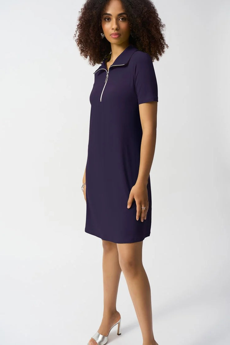 Silky Knit Zipped Collar Trapeze Dress