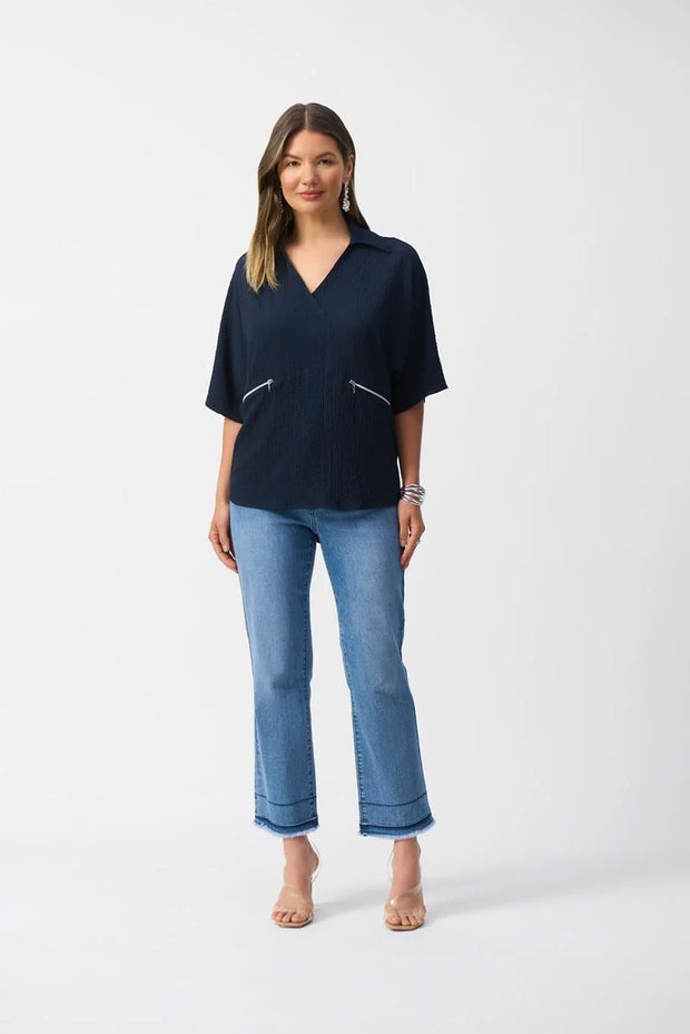 Seersucker Boxy High-Low Top