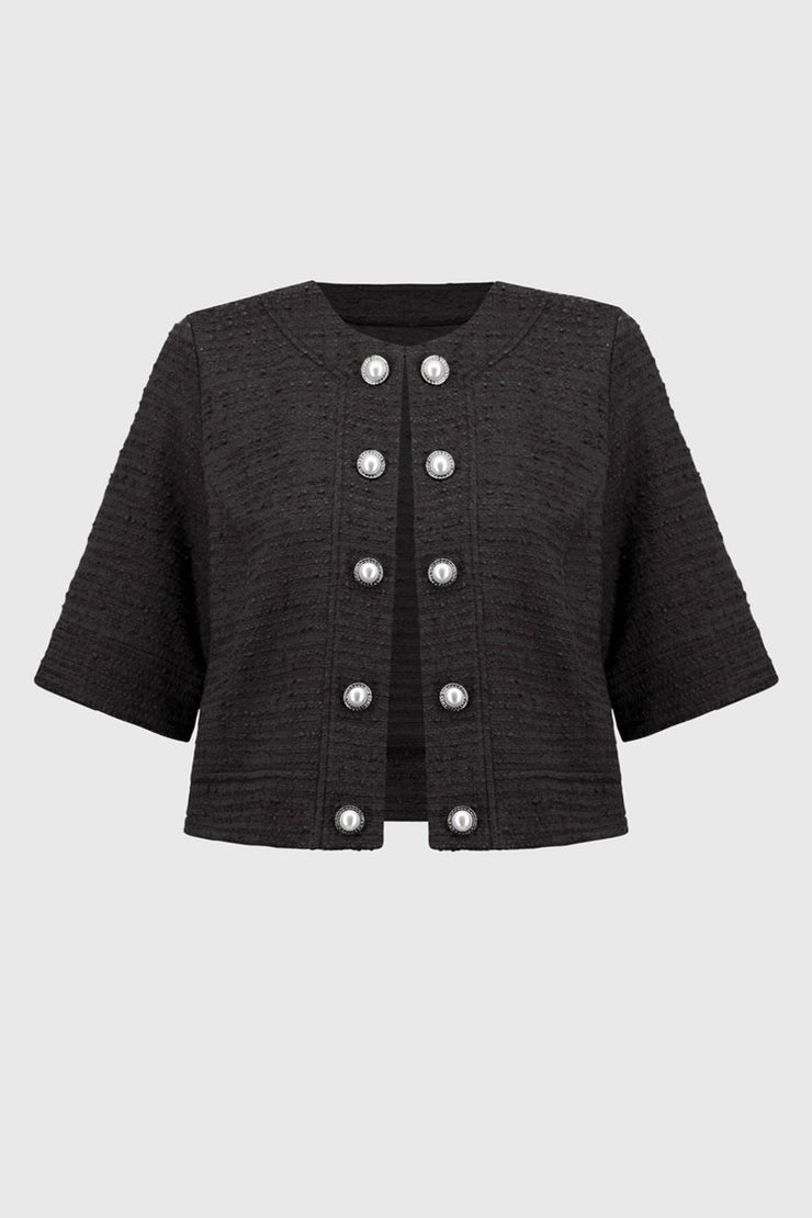 Bouclé Cropped Jacket With Decorative Buttons