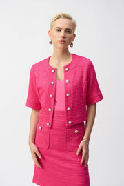 Bouclé Cropped Jacket With Decorative Buttons