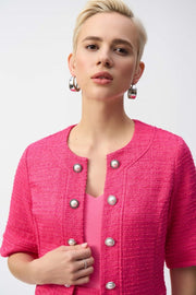 Bouclé Cropped Jacket With Decorative Buttons