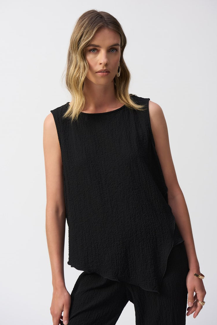 Seersucker Asymmetrical Sleeveless Top